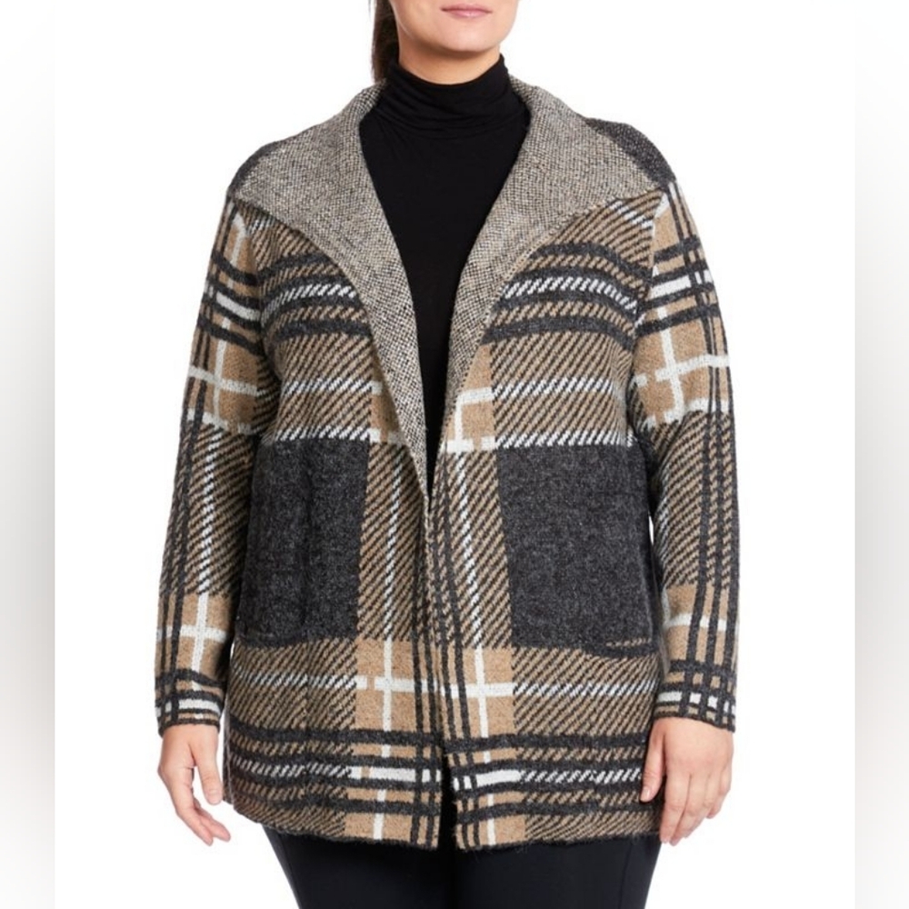 Joseph A Plaid Open Front Cardigan Petite XL